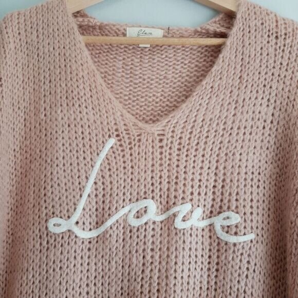 ELAN "Love" V-neck Pullover Knit Sweater Top Light Pink Sz M - Picture 5 of 15